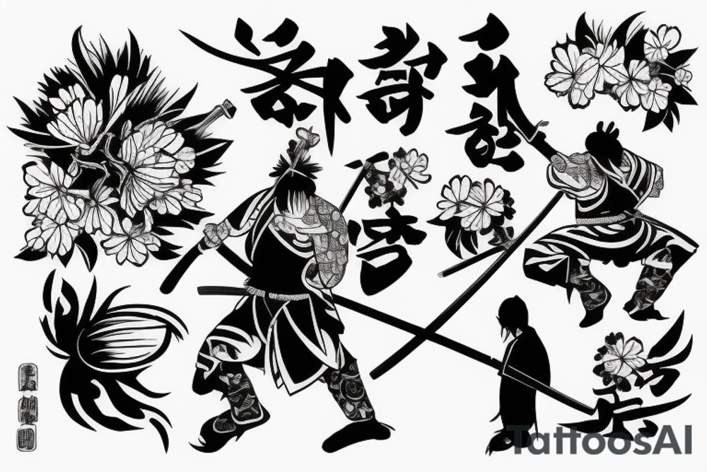 Samurai fighting to protect a cherry blossom tattoo idea
