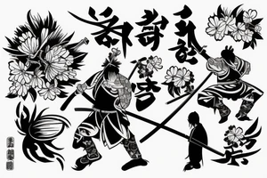 Samurai fighting to protect a cherry blossom tattoo idea