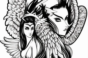girl samurai with angel wings tattoo idea