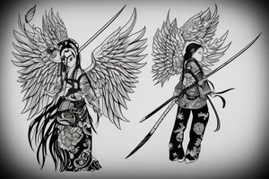 girl samurai with angel wings tattoo idea