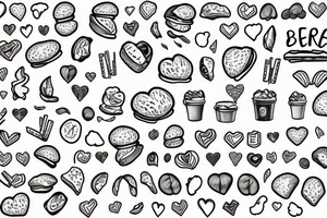 Burger and fries in fire hearts tattoo idea
