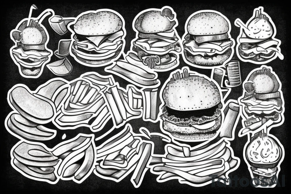 Burger made of fries tattoo idea