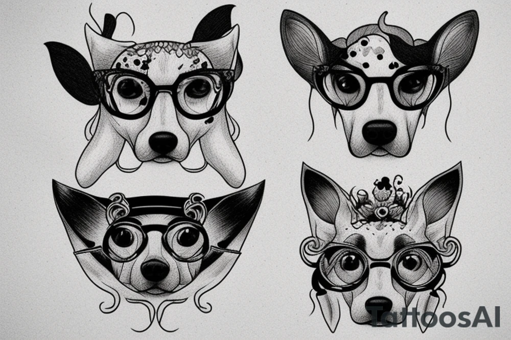 Mythical dog Yarchyk, 4 eyes, 2 of them is white tattoo idea