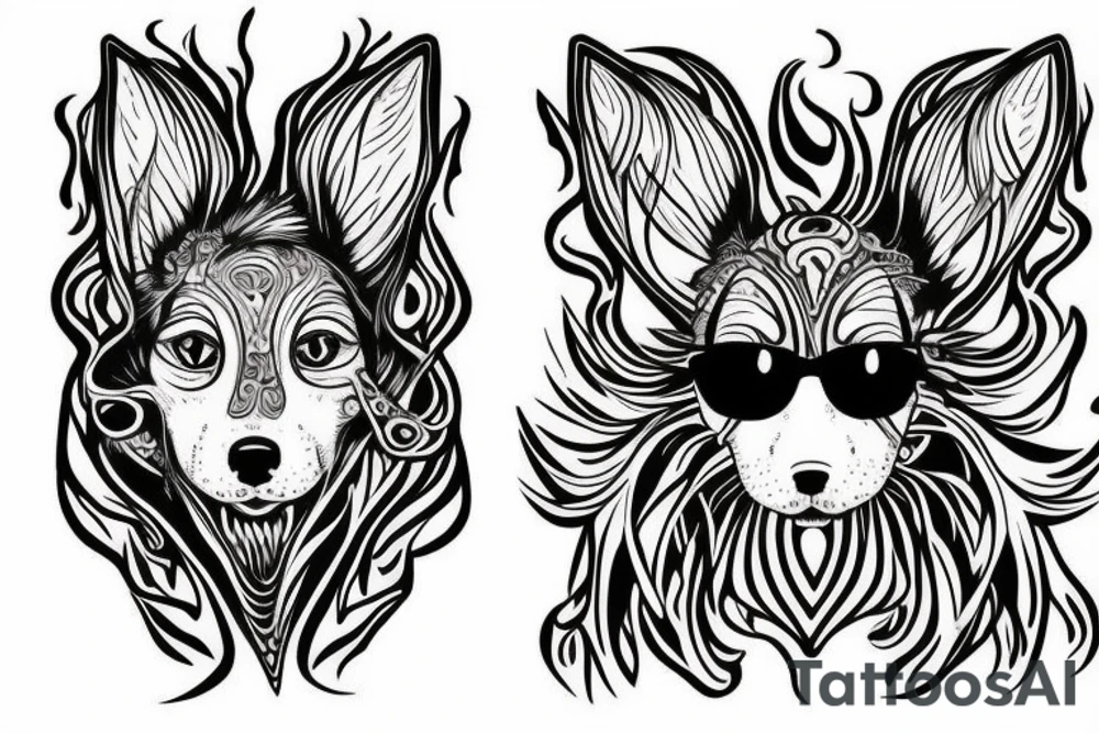 Mythical dog Yarchyk, 4 eyes, 2 of them is white tattoo idea