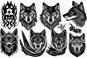 Mythical black dog,wolf, big white fangs, tattoo idea