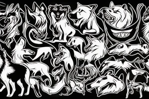 Mythical black dog,wolf, big white fangs, tattoo idea