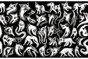 Mythical black dog,wolf, big white fangs, tattoo idea