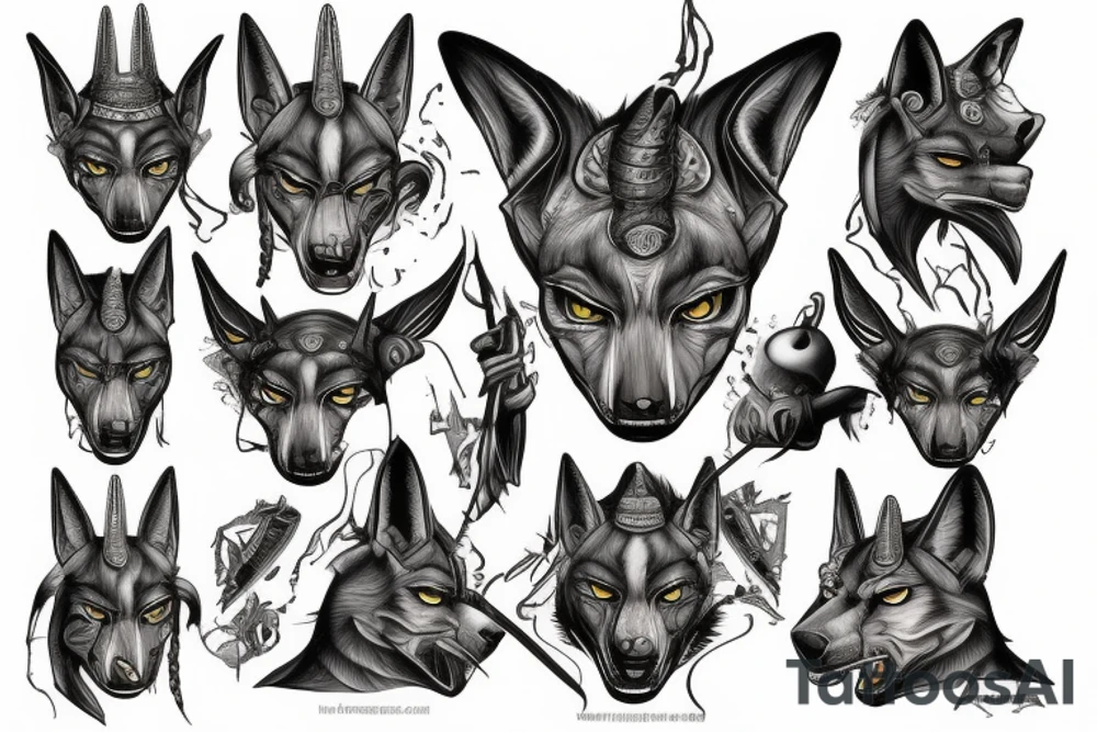 Anubis, ditailed face tattoo idea