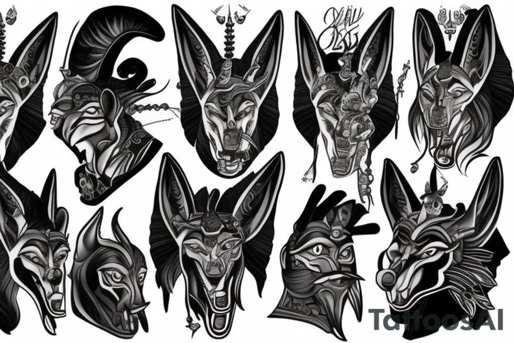 Anubis, ditailed face, tattoo idea