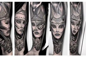 Anubis, ditailed face, full body, two hands tattoo idea
