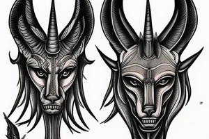 Anubis, ditailed face, full body, two hands tattoo idea