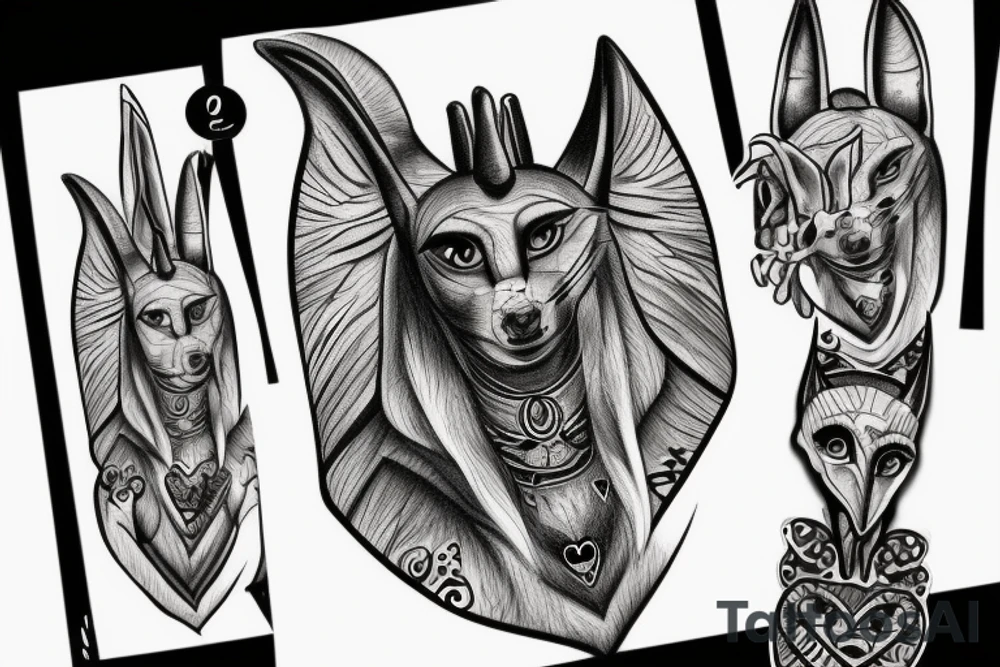 Anubis with heart tattoo idea