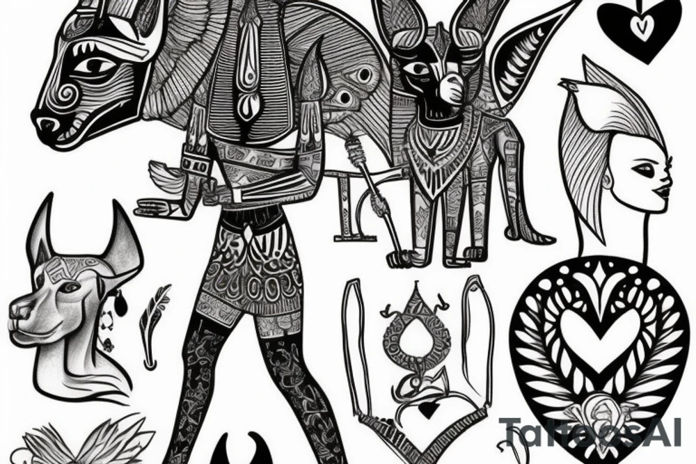 Anubis with heart tattoo idea