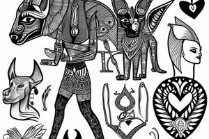 Anubis with heart tattoo idea
