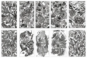 Flowing floral incorporating intricate insects and mushrooms and crystals tattoo idea
