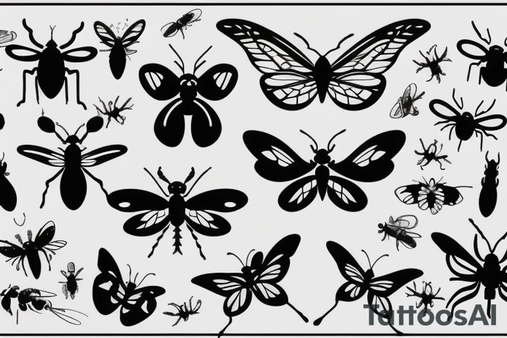 English garden merged with insects tattoo idea