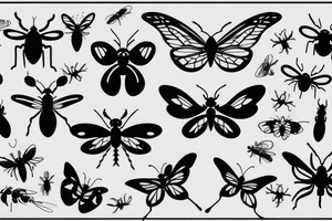 English garden merged with insects tattoo idea
