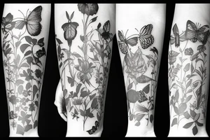 English garden merged with insects tattoo idea