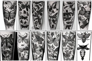 English garden merged with insects tattoo idea