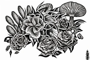 Australian natives merged with crystals and mushrooms tattoo idea