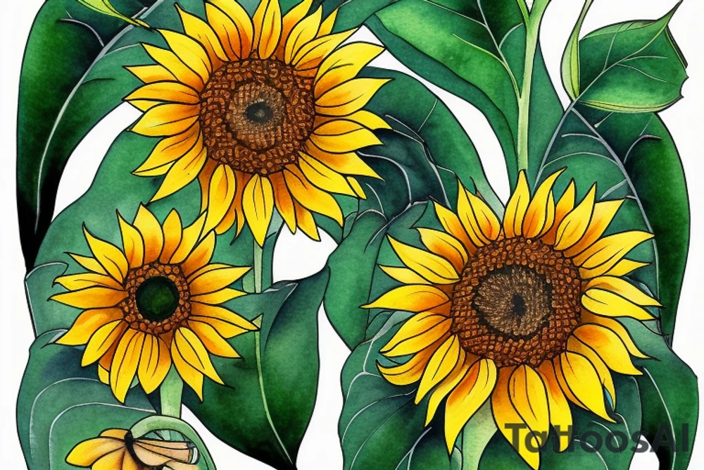 Sunflower with mom on the stem, 1961 on the left leaf and 2020 on the right leaf tattoo idea