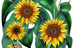Sunflower with mom on the stem, 1961 on the left leaf and 2020 on the right leaf tattoo idea