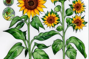 Sunflower with mom on the stem, 1961 on the left leaf and 2020 on the right leaf tattoo idea