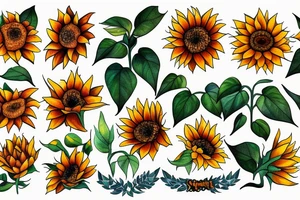 Single sunflower with 2 leaves tattoo idea
