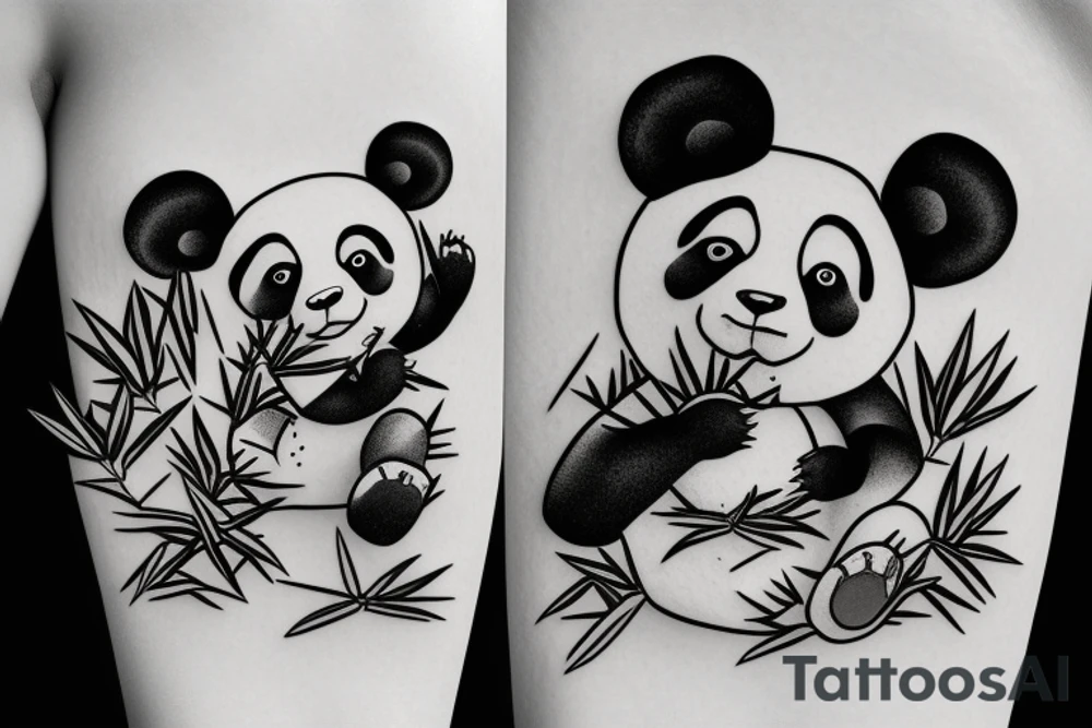 Panda eating bamboo sitting down tattoo idea