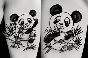 Panda eating bamboo sitting down tattoo idea