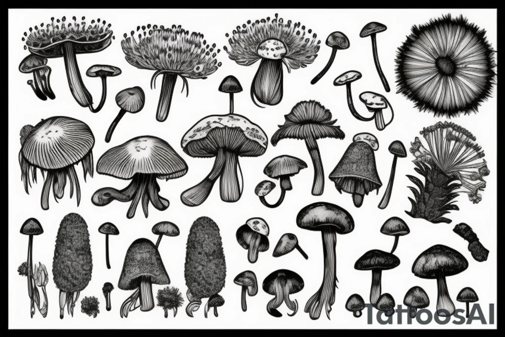 Tropical plant
and dandelions and mushrooms merged tattoo idea