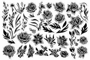 Floral bands, fineline and broken up with negative space and bands tattoo idea