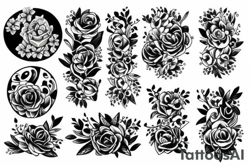Floral bands, fineline and broken up with negative space and bands tattoo idea