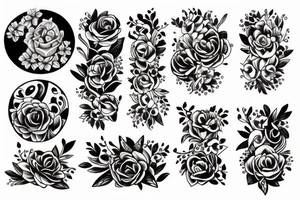 Floral bands, fineline and broken up with negative space and bands tattoo idea