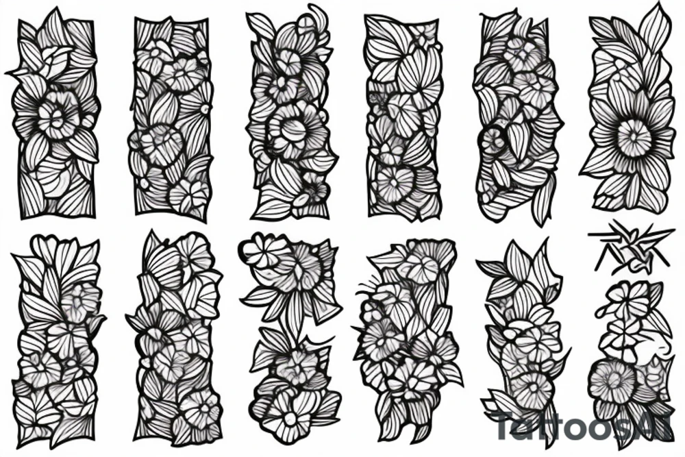 Floral bands, fineline and broken up with negative space and bands tattoo idea Floral bands, fineline and broken up with negative space and bands tattoo idea