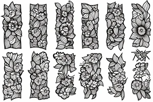 Floral bands, fineline and broken up with negative space and bands tattoo idea