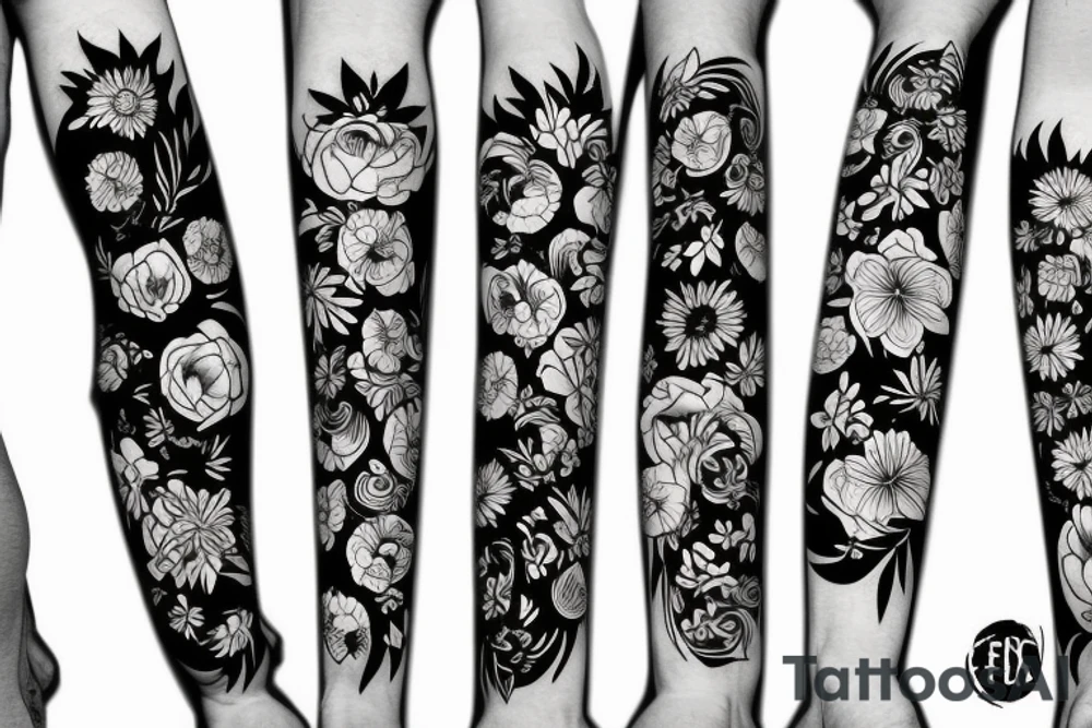 Floral bands, fineline and broken up with negative space tattoo idea Floral bands, fineline and broken up with negative space tattoo idea