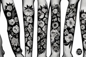Floral bands, fineline and broken up with negative space tattoo idea