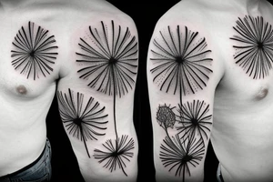 Fine line dandelions and fireworks tattoo idea