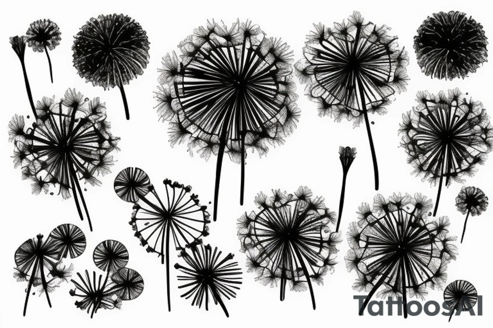 Fine line dandelions and fireworks tattoo idea