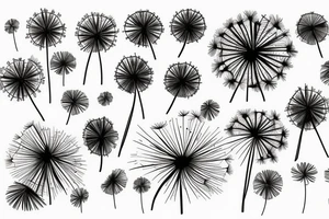 Fine line dandelions and fireworks minimalistic tattoo idea
