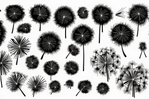 Fine line dandelions and fireworks minimalistic tattoo idea