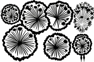 Fine line dandelions and fireworks minimalistic tattoo idea