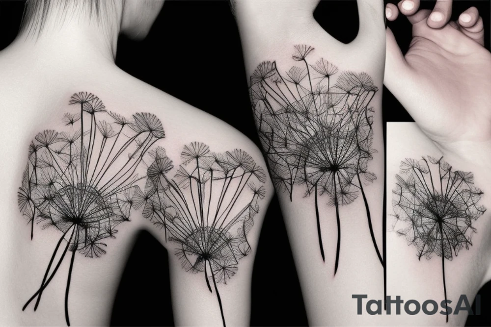 Fine line dandelions and fireworks minimalistic tattoo idea Fine line dandelions and fireworks minimalistic tattoo idea