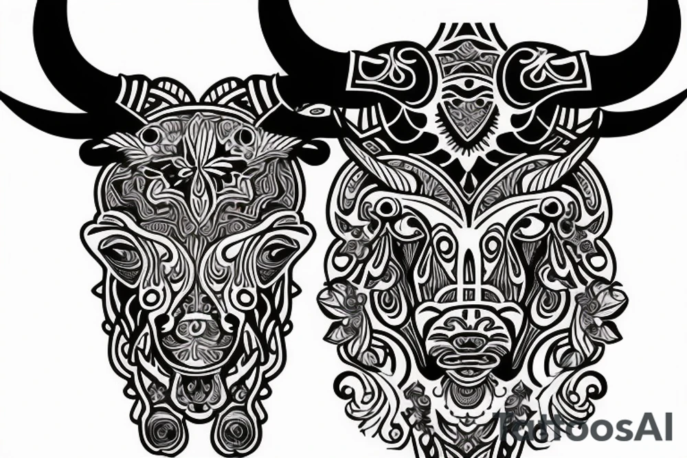 Fine line Taurus feminine bull and florals minimalistic style tattoo idea