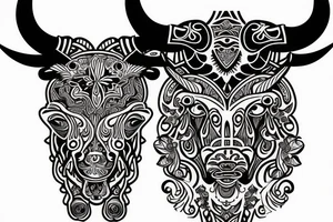 Fine line Taurus feminine bull and florals minimalistic style tattoo idea
