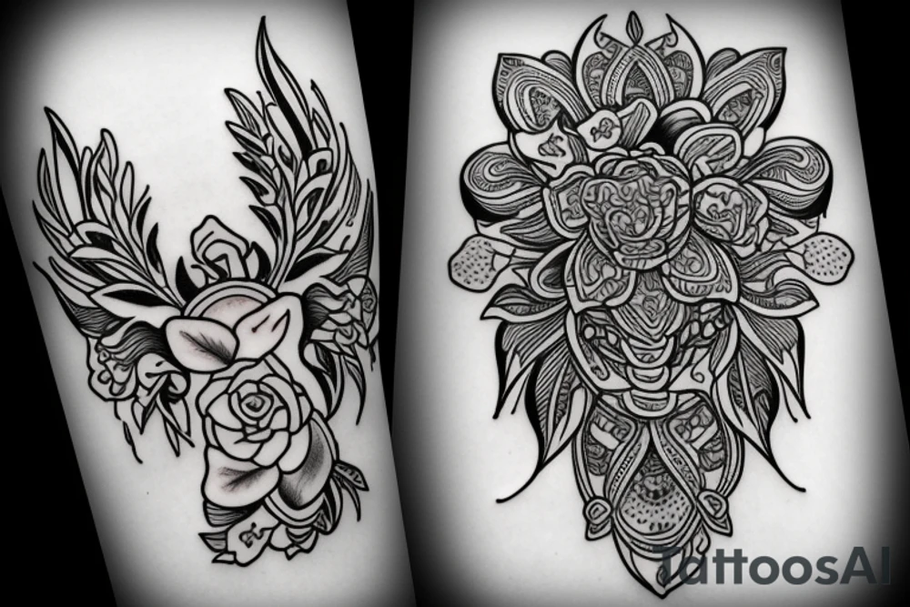 Fine line Taurus and florals minimalistic style tattoo idea