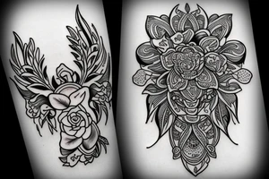 Fine line Taurus and florals minimalistic style tattoo idea