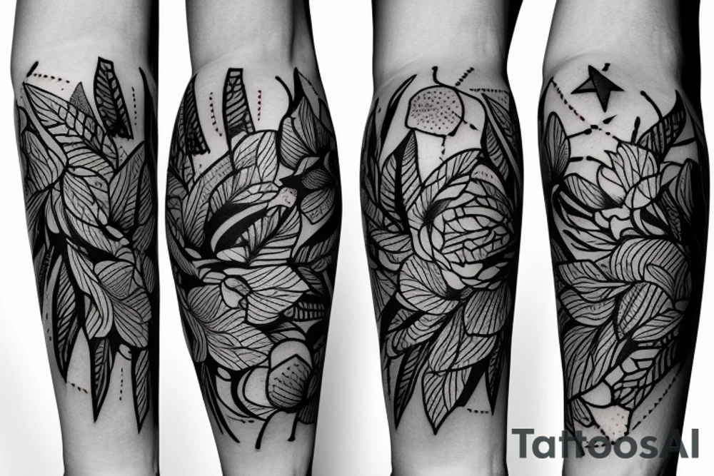 Fine line Taurus and florals minimalistic style tattoo idea