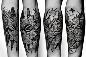Fine line Taurus and florals minimalistic style tattoo idea